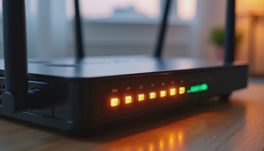 Provider gateways prioritize easy setup over long-term whole-home performance Close view of an ISP-provided modem-router gateway with indicator lights in a home network setup