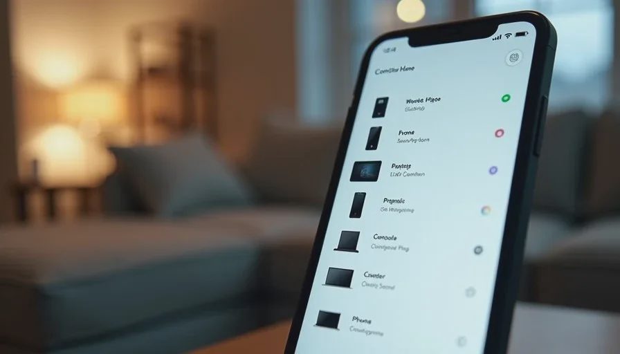 Reviewing connected devices reveals forgotten or unexpected access Smartphone or laptop screen displaying a list of connected home devices including phones, tablets and smart plugs