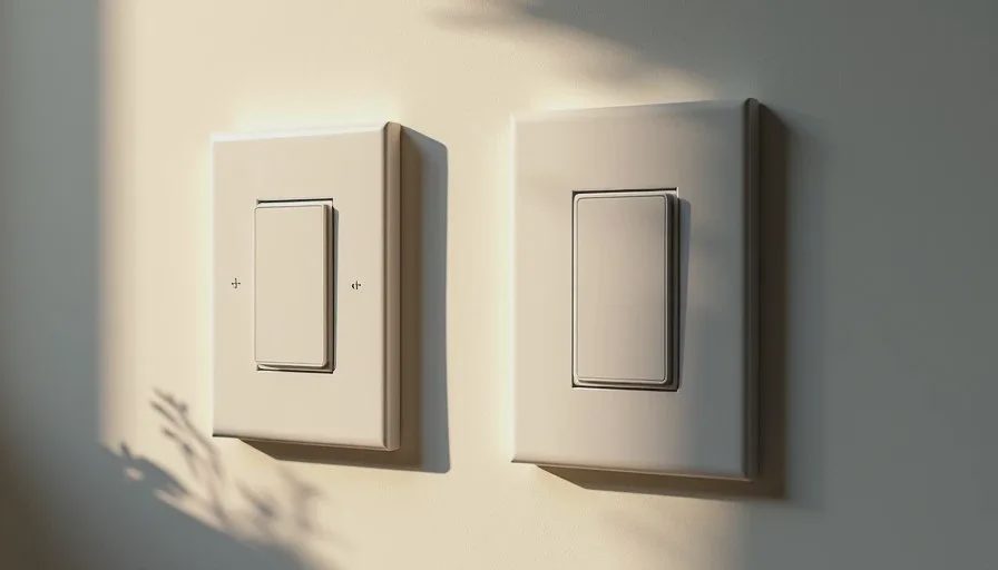 Smart light switch and physical switch side by side on a wall, illustrating local control options